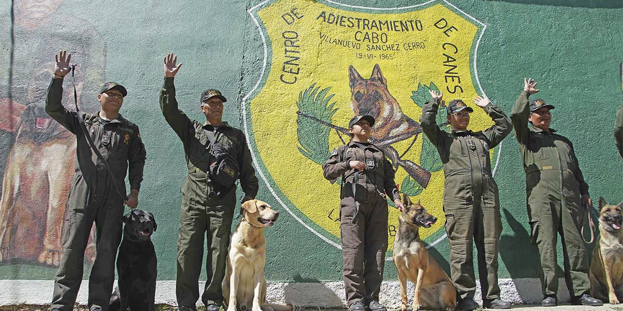 Los perros y sus guías en el Centro de Adiestramiento de Canes (CAC) “Cabo Villanuevo Sánchez Cerro”. (Foto: Jorge Mamani)