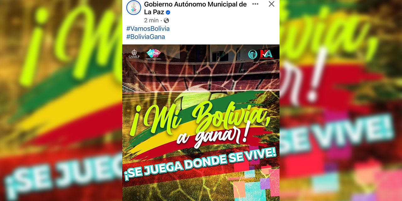 La publicación del GAMLP, en redes sociales, con la bandera boliviana al revés. 