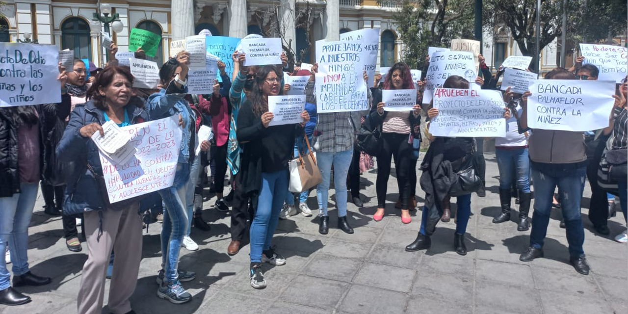 Madres auto convocadas protestaron en la Plaza Murillo