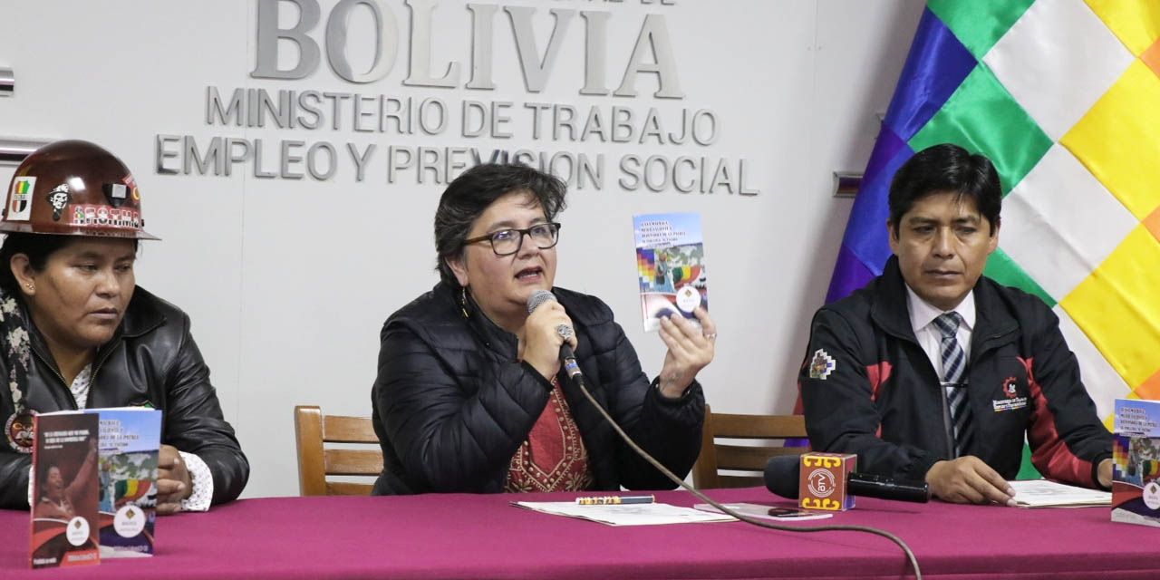 La ministra de Trabajo, Verónica Navia, durante la conferencia de prensa. | Foto: Ministerio de Trabajo