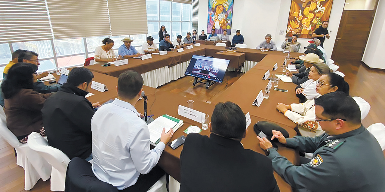 Autoridades del Viceministerio de Autonomías, de Piso Firme y otras entidades en la Casa Grande del Pueblo, en La Paz. Foto: Viceministerio de Autonomías