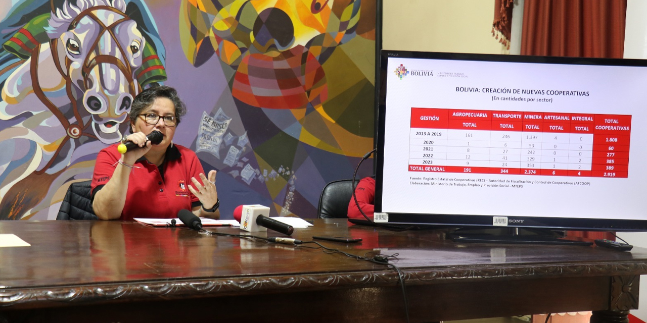 La ministra de Trabajo, Verónica Navia, en conferencia de prensa. | Foto: MTEyPS