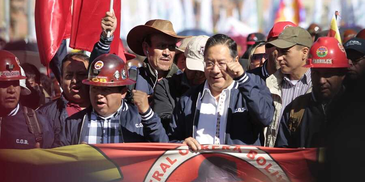 El jefe de Estado en la marcha del 1 de mayo de 2023. Foto: Archivo ABI