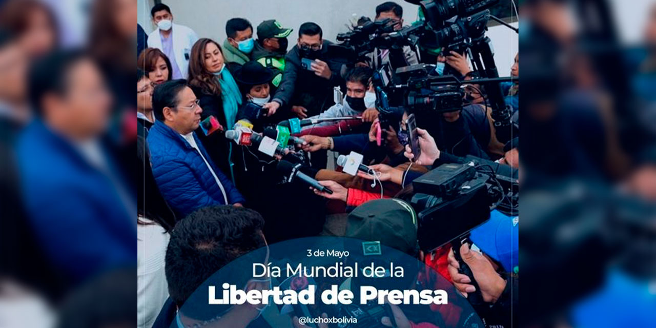 El presidente Luis Arce durante un encuentro con los medios de comunicación. Foto: Presidencia