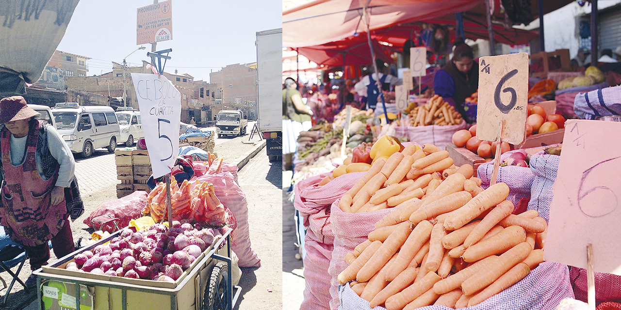 Una comerciante vende tomates, 3 libras en Bs 5, en la zona Ballivián, cerca de la plaza del mismo nombre, en El Alto.