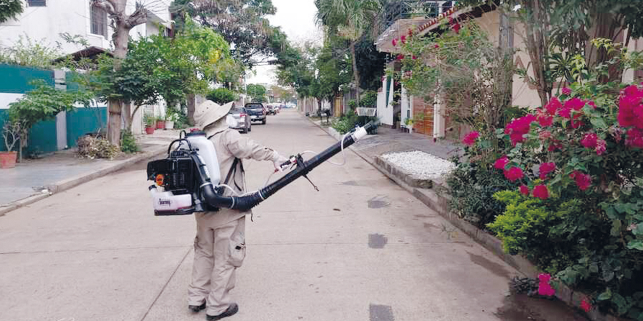 Operación de una motomochila para  fumigar. | Foto: Salud