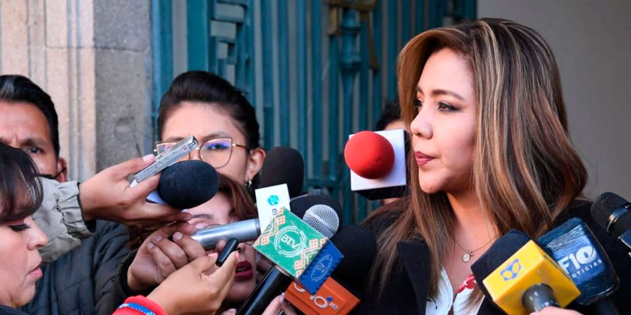 La viceministra de Comunicación, Gabriela Alcón, en conferencia de prensa.