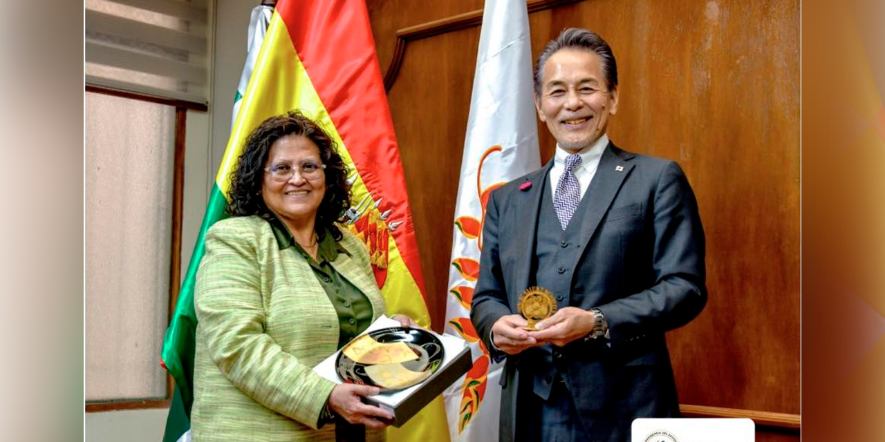 La ministra de Salud y Deportes, Marcela Flores, y el embajador del Japón, Onomura Hiroshi. Foto: MSyD