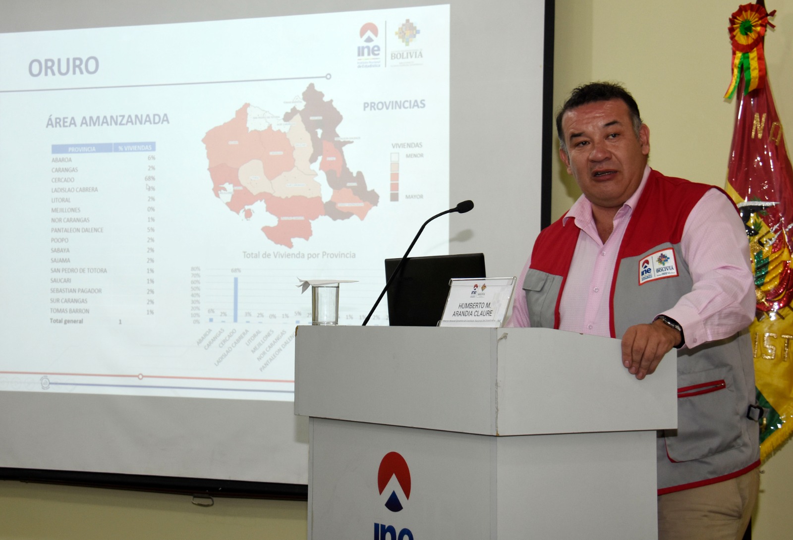 El director del INE, Humberto Arandia, en conferencia de prensa, ayer. (Foto: Gonzalo Jallasi)