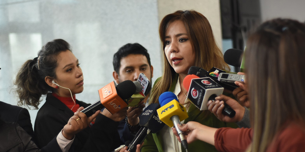 La viceministra de Comunicación, Gabriela Alcón, con la prensa. (Foto: ABI)