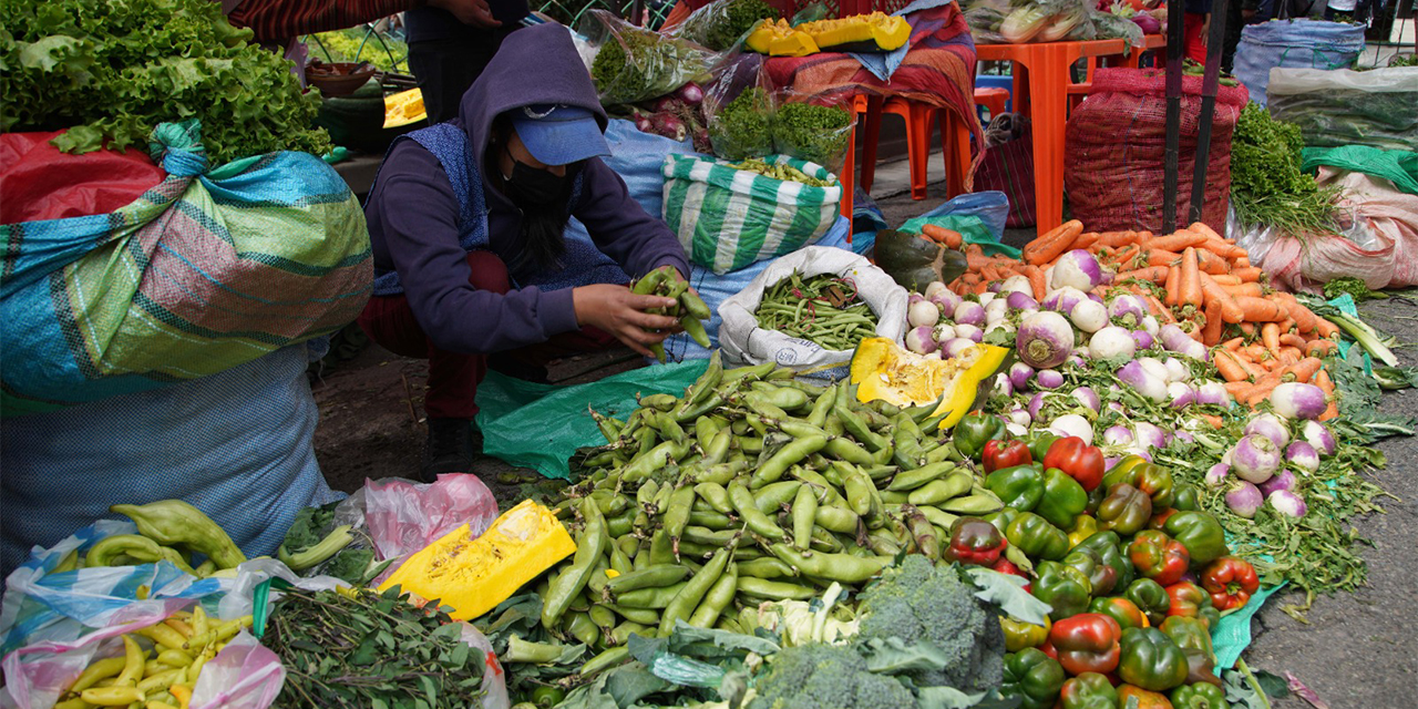 Productor ofrece una variedad de hortalizas en el mercado. (Foto: Jorge Mamani)