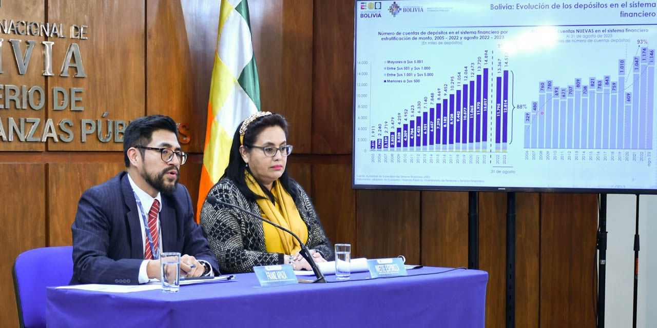 Las autoridades reafirmaron en conferencia de prensa la solvencia del sistema financiero boliviano.  | Foto: Min. Economía