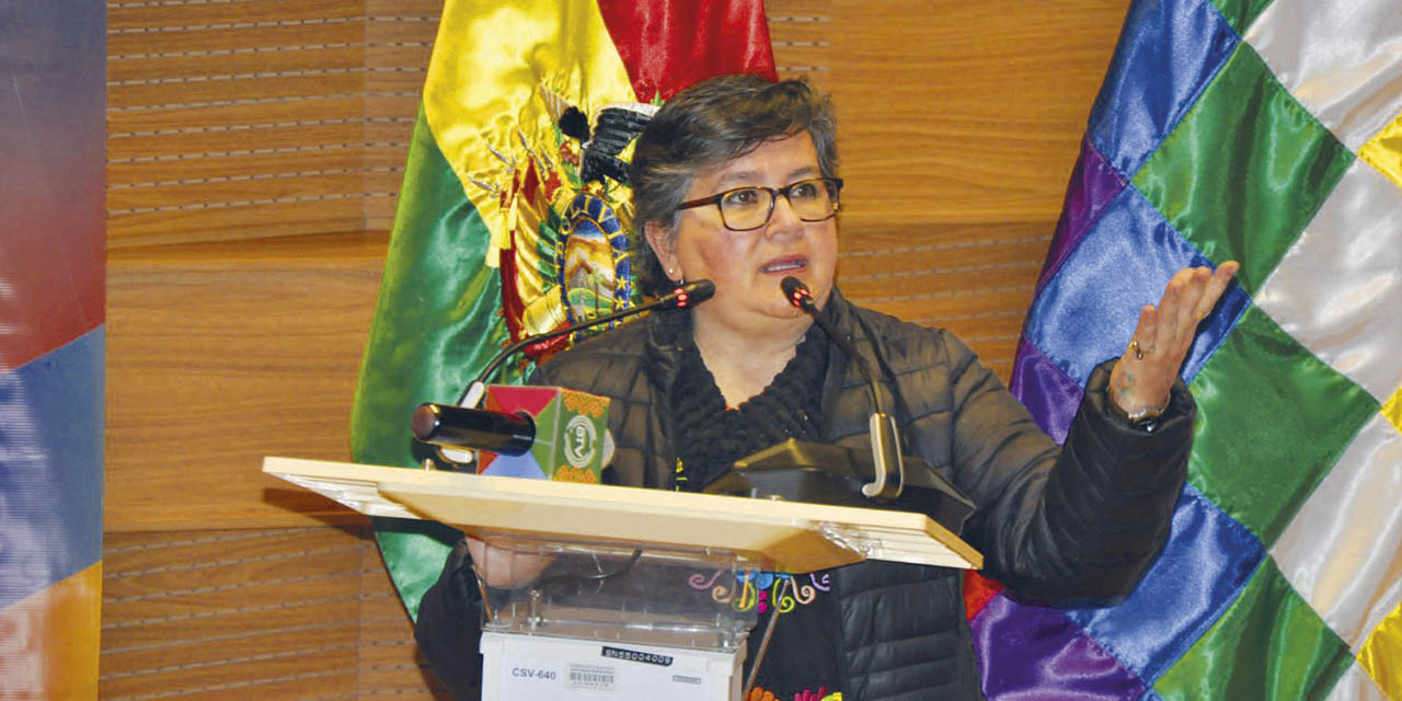 La ministra Verónica Navia durante un acto en La Paz. | Foto: Min. Trabajo