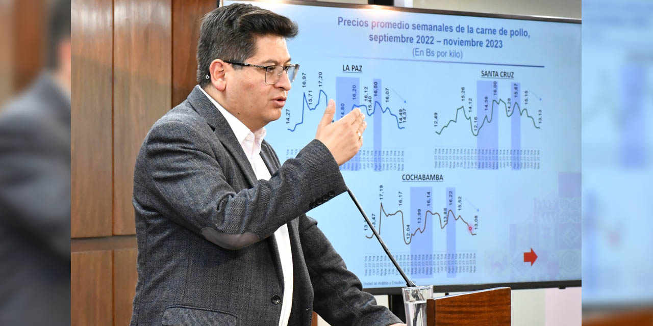 El ministro de Economía y Finanzas Públicas, Marcelo Montenegro, en conferencia de prensa. | Foto: Archivo MEFP