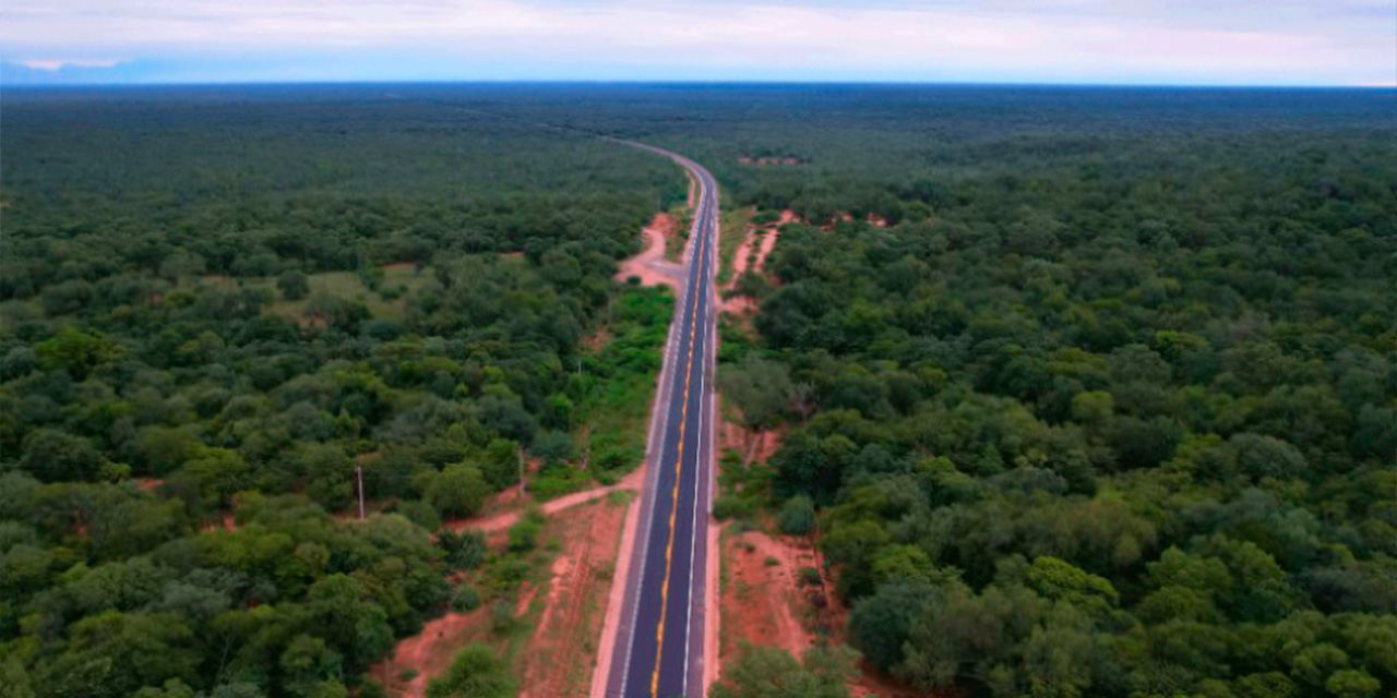 Vista aérea de la carretera Villa Montes-La Vertiente-Palo Marcado, en Tarija. Foto: RRSS