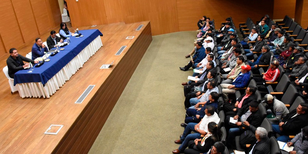 El presidente Luis Arce se reunió con dirigentes del Transporte Pesado. Foto: Jorge Mamani