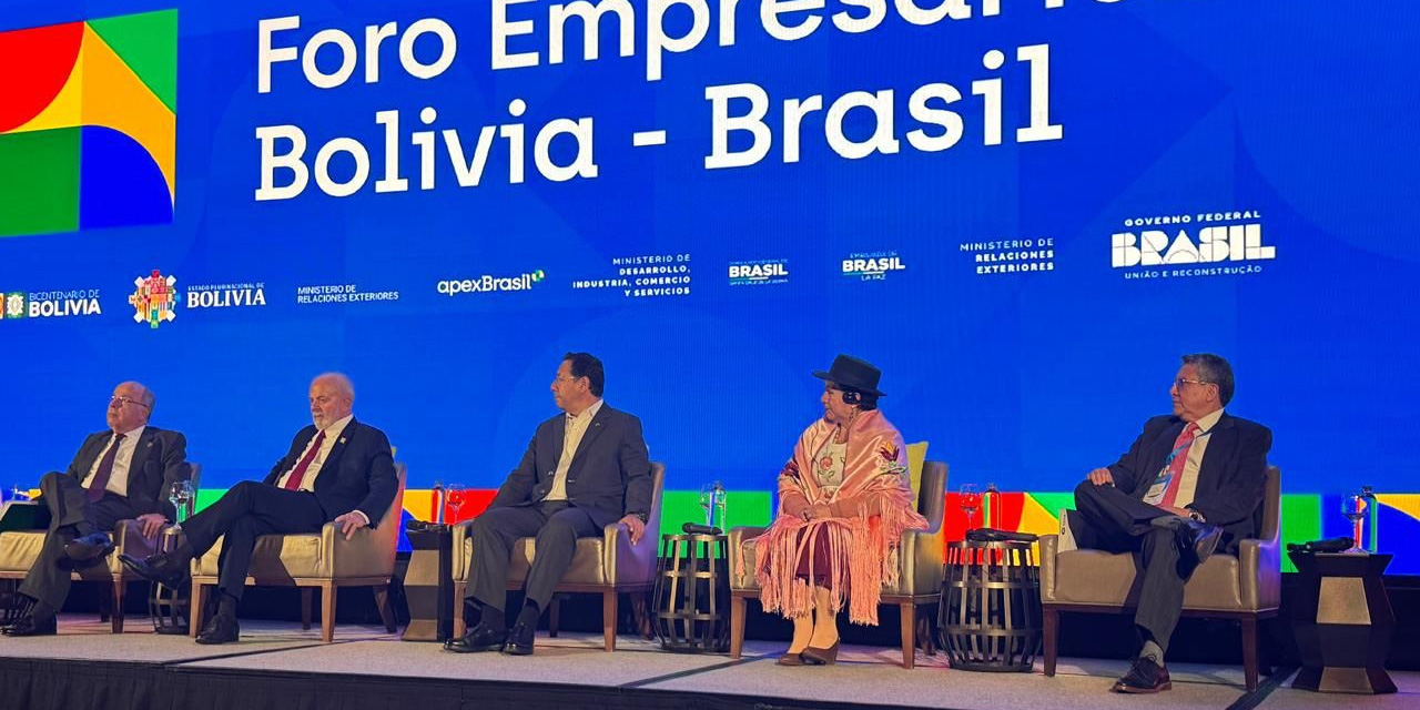 Los presidentes Luis Arce y Luiz Inácio Lula da Silva en el Foro Empresarial Bolivia – Brasil. Foto: CEPB