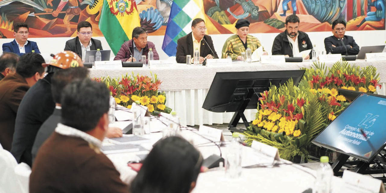 Una sesión del Consejo Nacional de Autonomías, presidida por el presidente Arce.  | Foto: Archivo