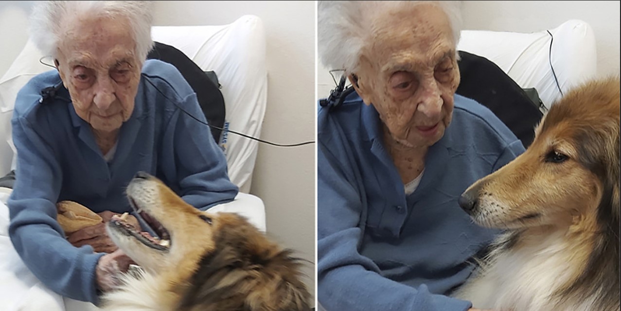 María Branyas con su mascota. Foto RT