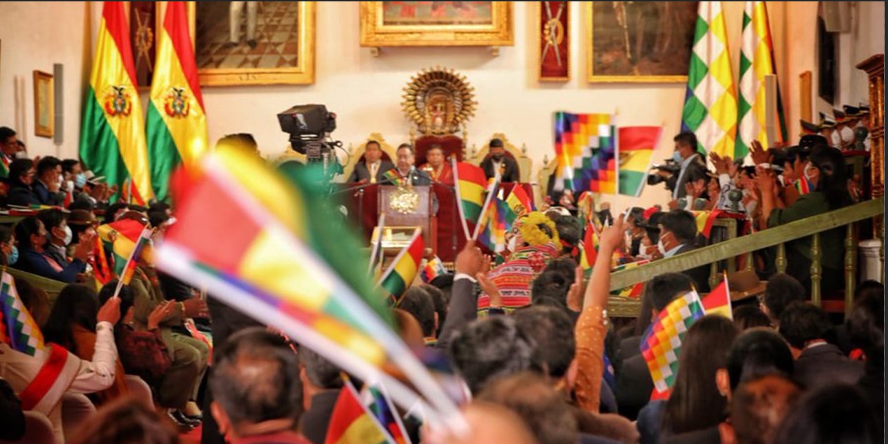 Luis Arce, presidente del Bicentenario,  en agosto de 2022 en la Casa de la Libertad en Sucre. Foto archivo Presidencia