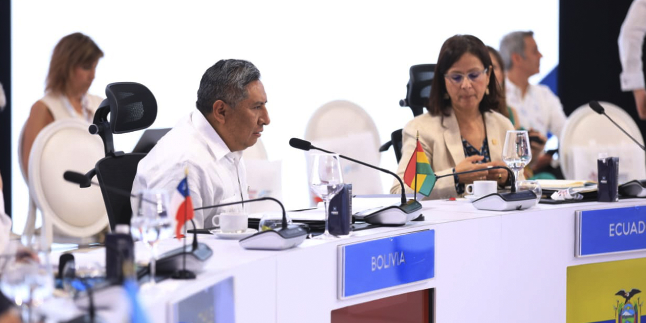 El ministro de Relaciones Exteriores de Bolivia, Rogelio Mayta, en la XXVIII Cumbre Iberoameri-cana de Jefas y Jefes de Estado y de Gobierno, junto a cancilleres de la región. (Foto: Cancillería)