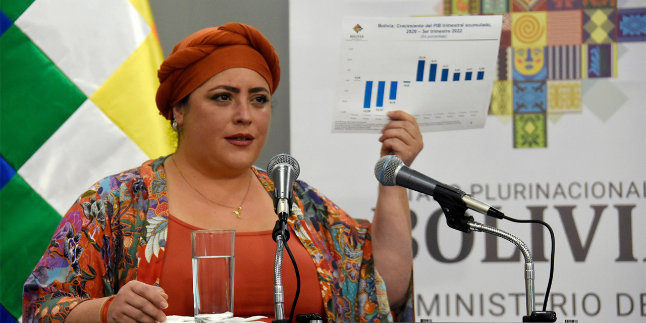 La ministra Prada, en conferencia de prensa. (Foto: Gonzalo Jallasi)