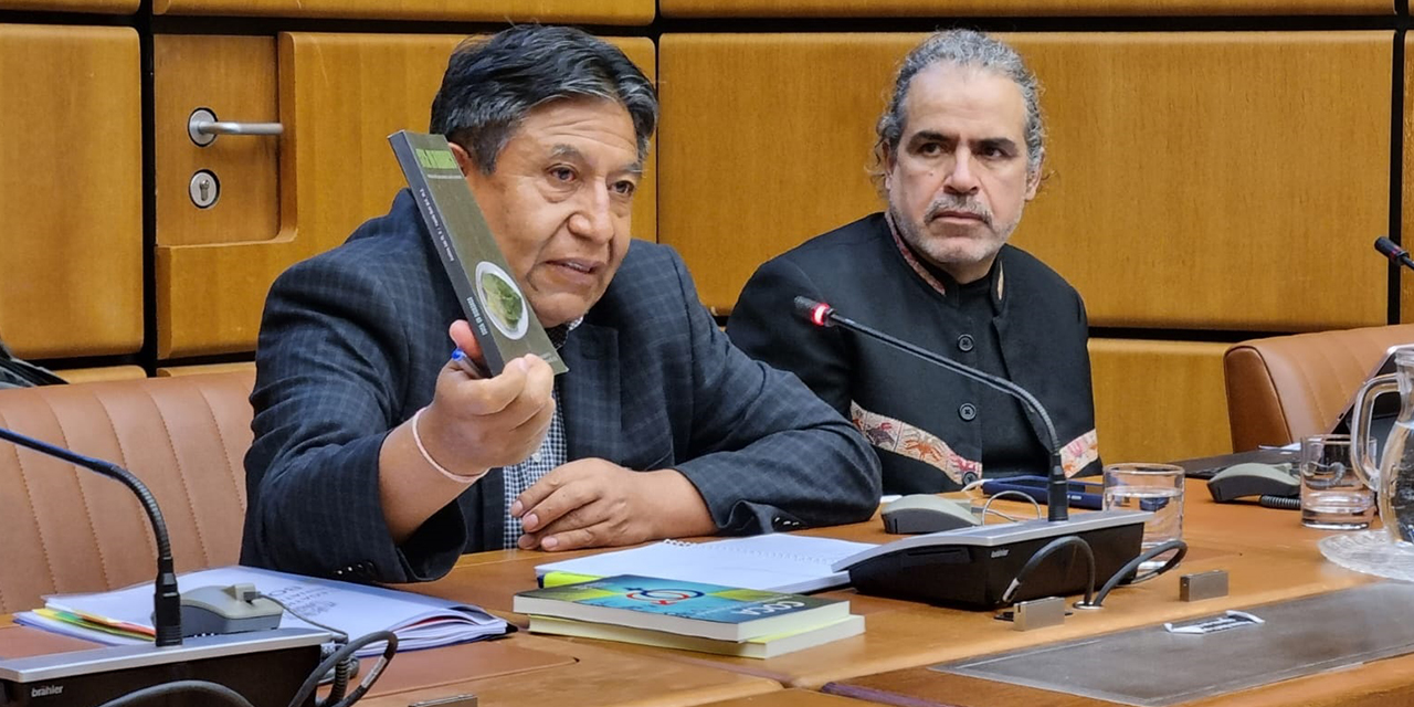 El vicepresidente David Choquehuanca en Viena, Austria, en defensa de la coca el 9 de junio.