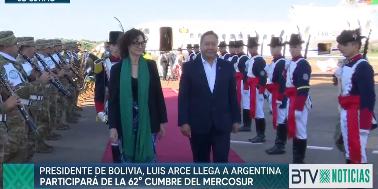 Presidente de Bolivia llega a Argentina para participar de la 62 Cumbre del Mercosur