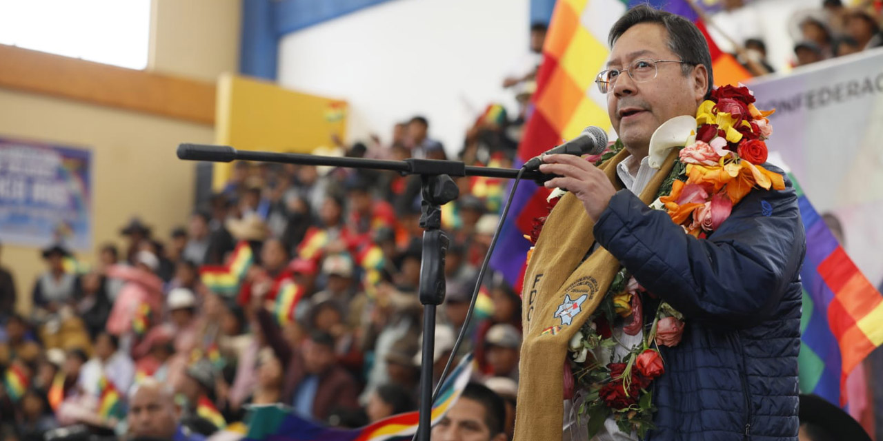 El mandatario participó en el ampliado de la Confederación Sindical de Comunidades Interculturales Originarias de Bolivia, en Chuquisaca. Foto: Comunicación Presidencial.