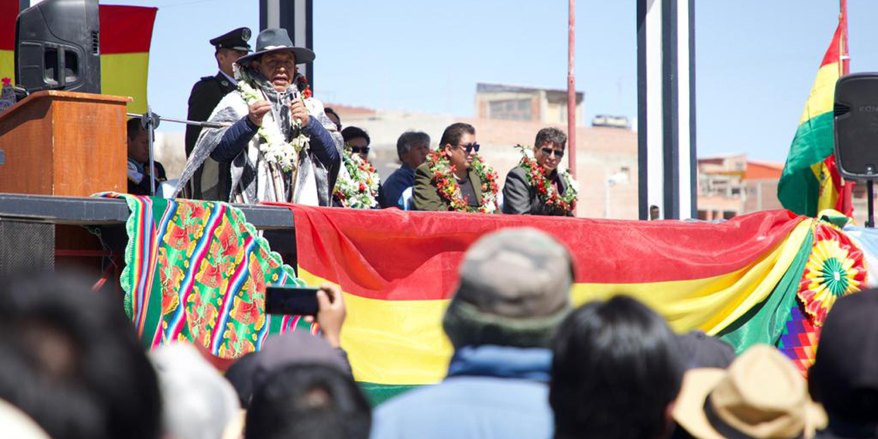 El vicepresidente David Choquehuanca en el acto en Uyuni. / Foto: Vicepresidencia