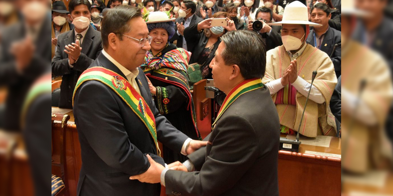 Luis Arce y David Choquehuanca el 8 de noviembre de 2020 en la ALP.