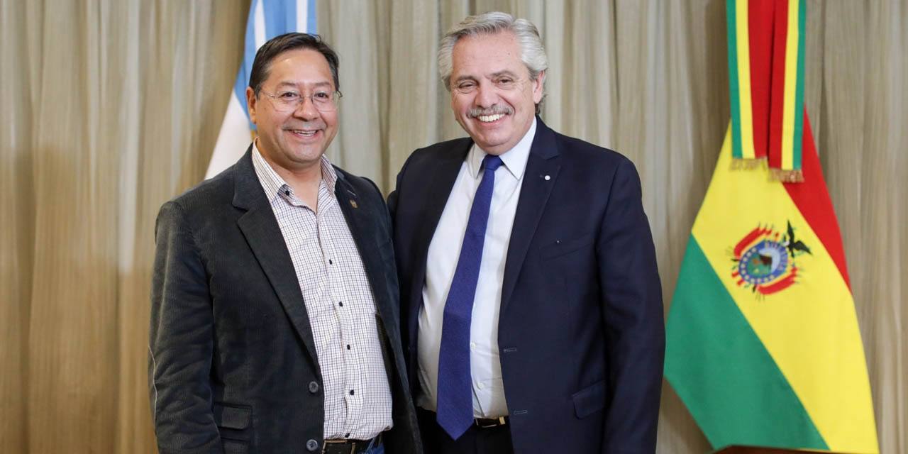 El presidente Luis Arce y el mandatario argentino, Alberto Fernández. | Foto: Archivo