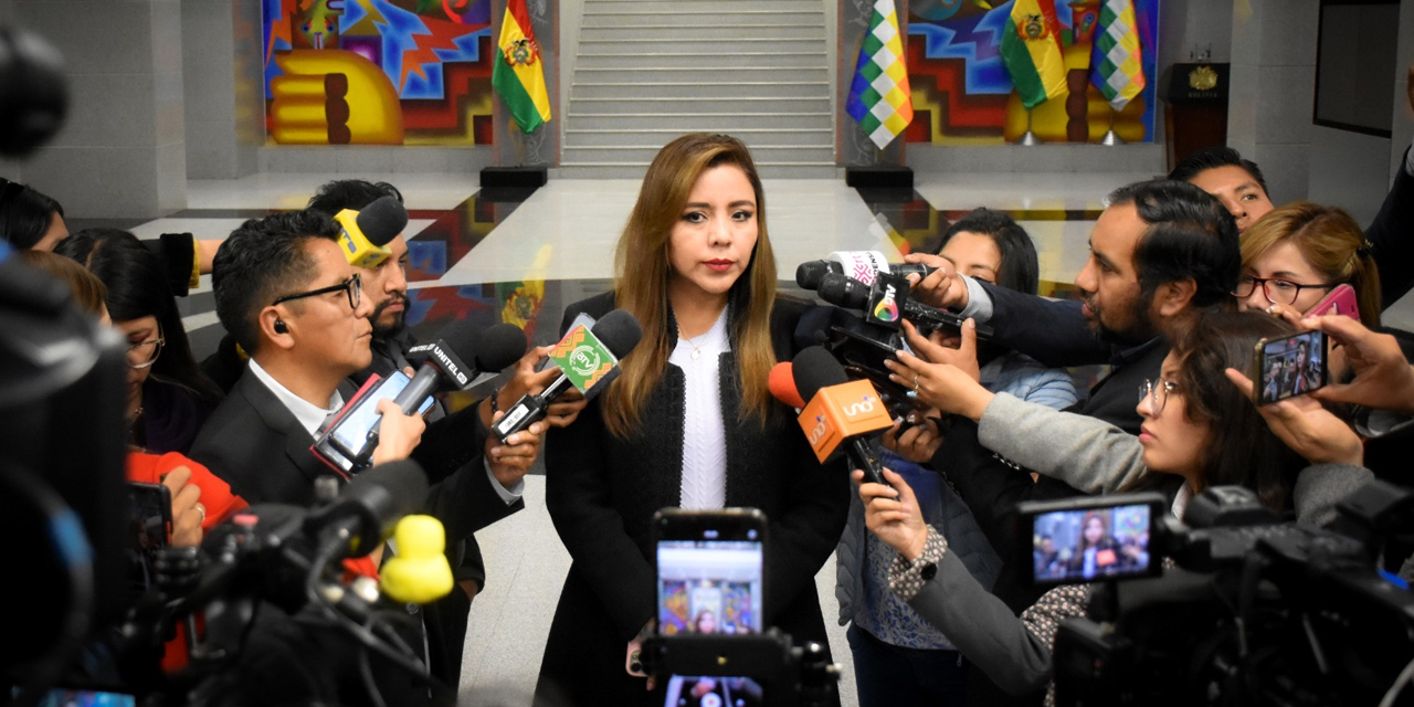 La viceministra de Comunicación, Gabriela Alcón, en declaraciones a la prensa. Foto: VICECOM