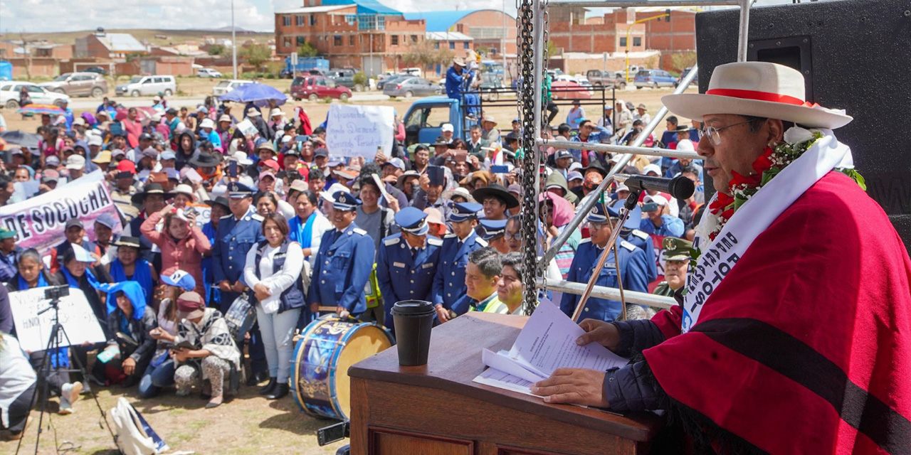 El presidente Luis Arce en un acto público en Villazón, Potosí. Foto:  PRESIDENCIA