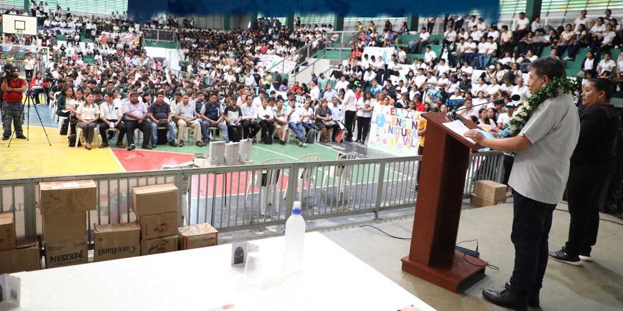 El vicepresidente David Choquehuanca durante su participación en el evento celebrado en Santa Cruz. | Foto: VEPB