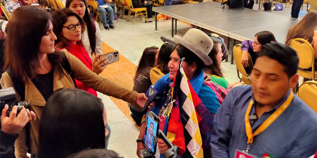 Guillermina Kuno, de las ‘Bartolinas’, es parte de la delegación boliviana. Fotos: AHORA EL PUEBLO