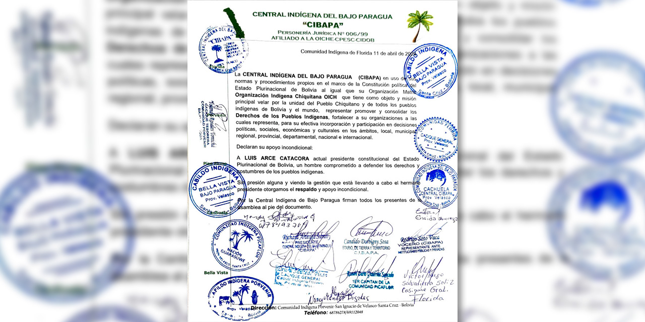 Pronunciamiento de la Central Indígena de Bajo Paraguá (Cipaba). // FOTO: Senado