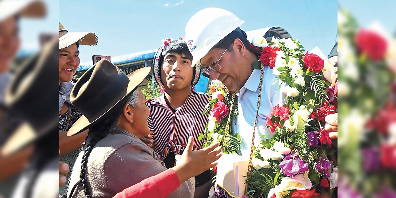 El presidente Luis Arce en el municipio chuquisaqueño de Tarabuco, ayer en la tarde. Foto:  Presidencia