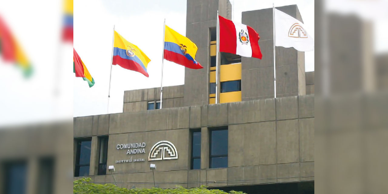 Banderas de los países miembros en la sede del bloque. Foto: CAN