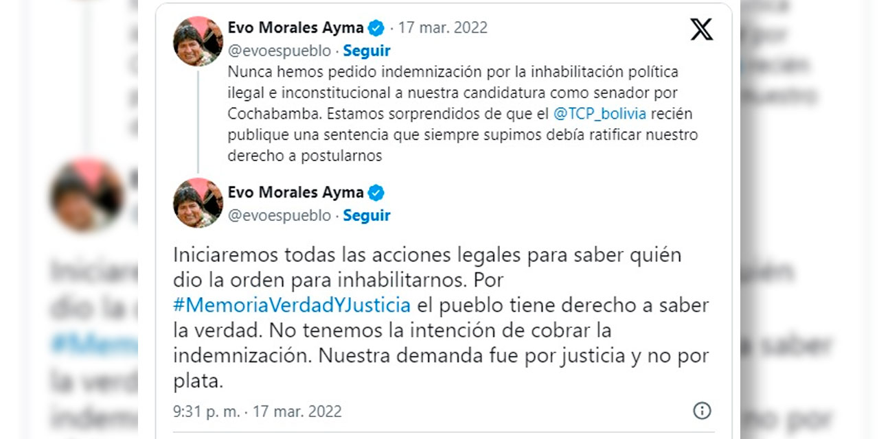 Así Evo Morales renunció a una indemnización en marzo de 2022, pero ahora lo reclama.