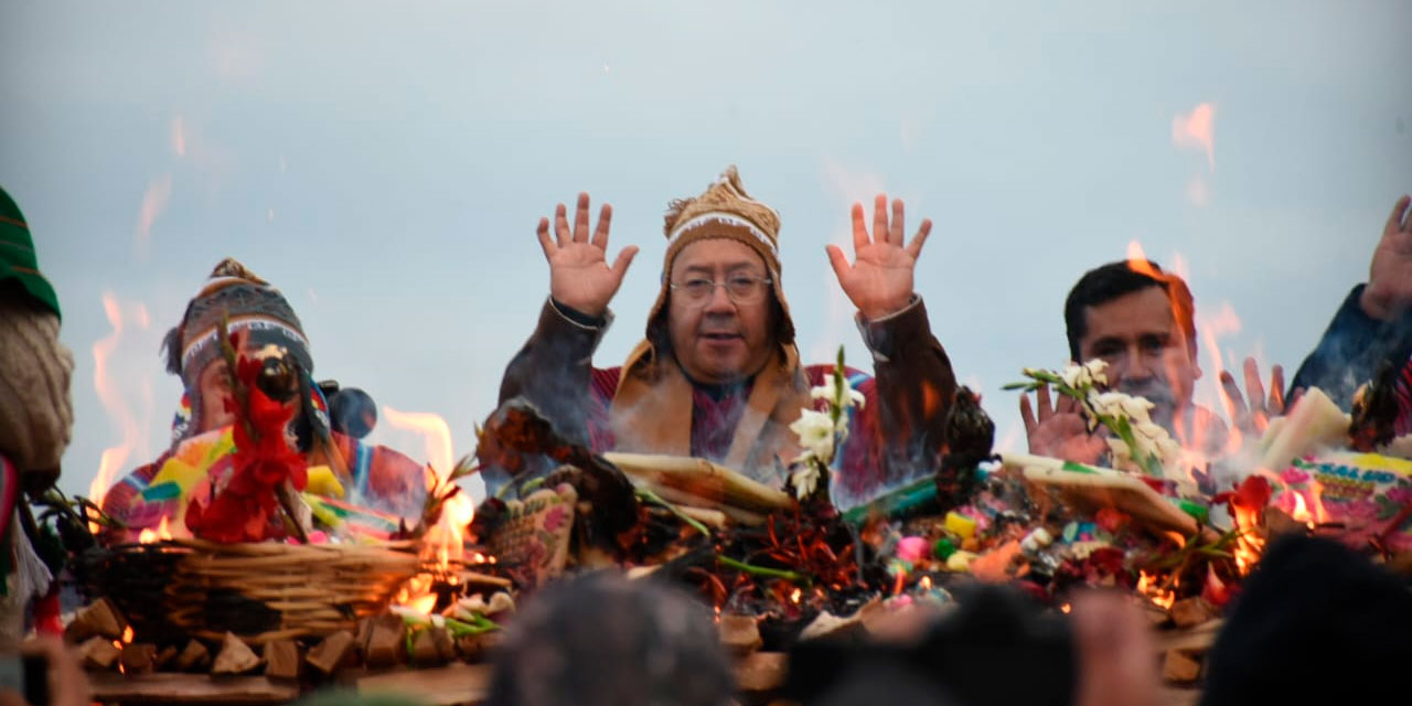 El presidente Luis Arce en la celebración del Año Nuevo Andino 5532. Foto: Gustavo Ticona.