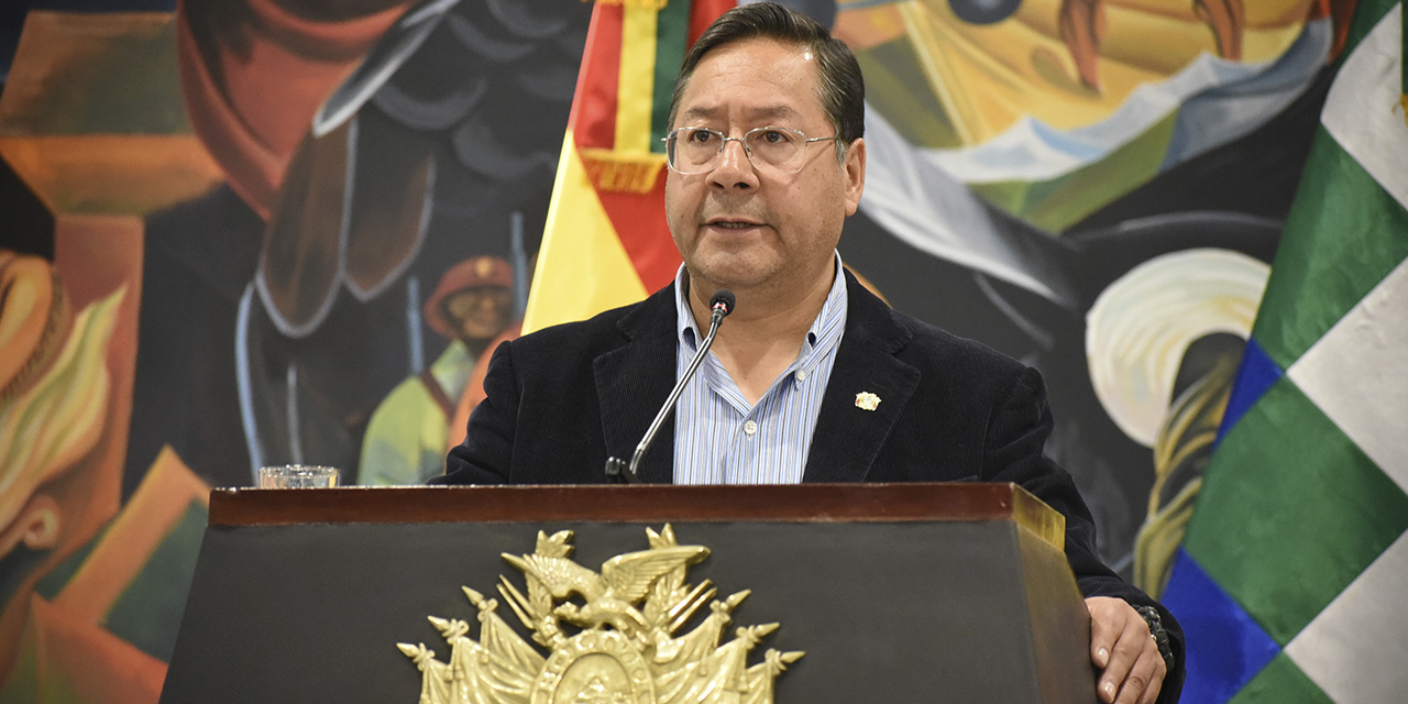 El presidente Luis Arce en conferencia de prensa. Foto: Gustavo Ticona