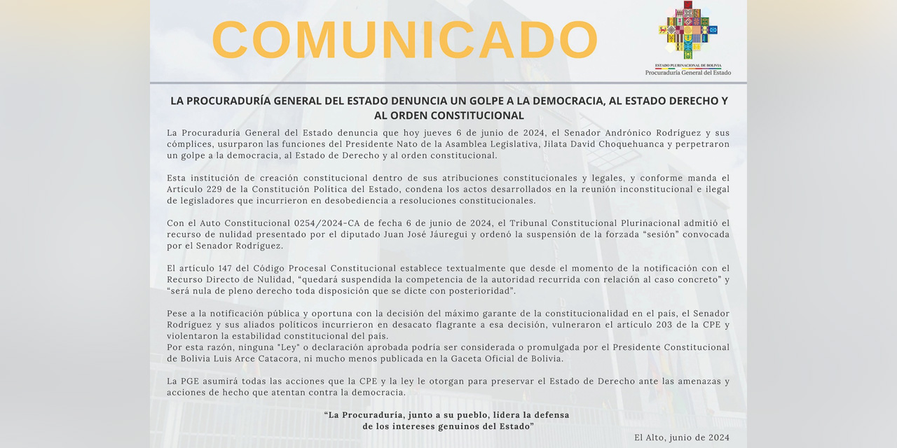 Comunicado de la Procuraduría General del Estado. | Foto: PGE