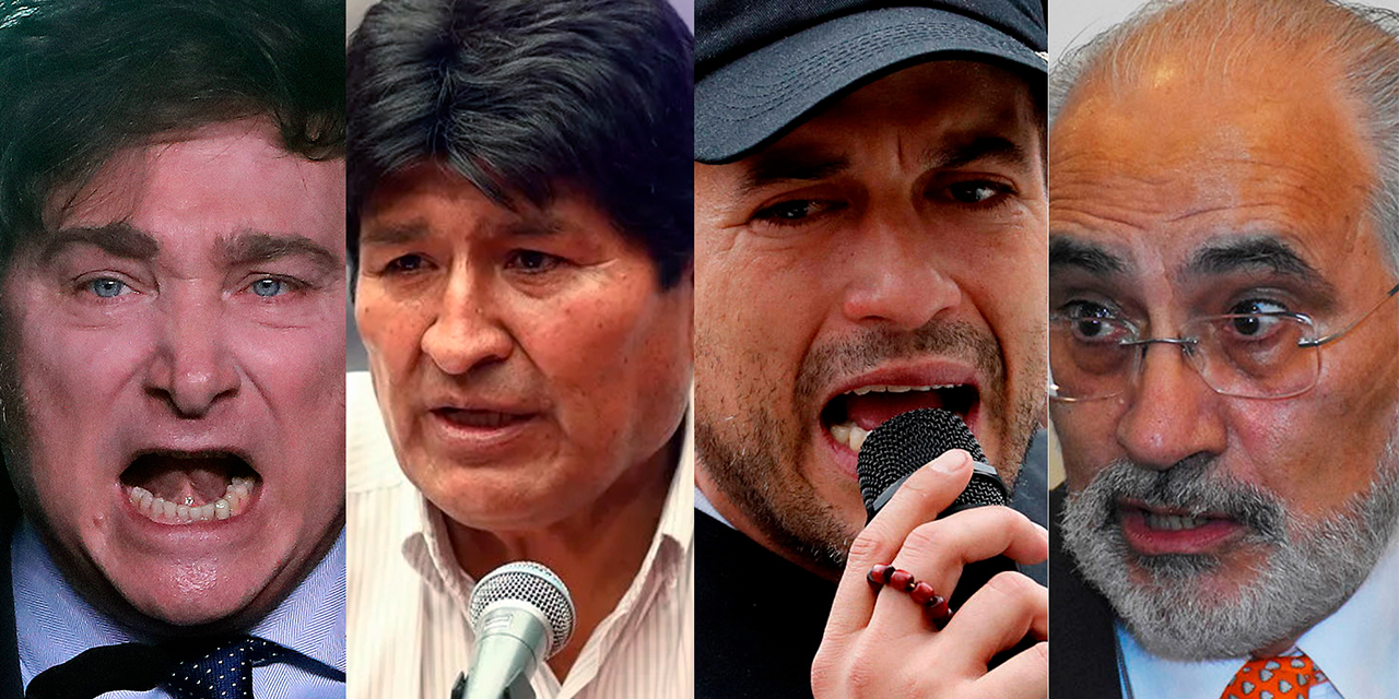 El ultraliberal Milei con los políticos bolivianos de oposición junto con Evo Morales. Composición: Albert Álvarez