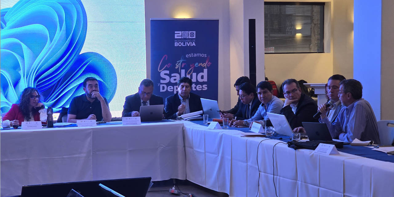 La reunión entre autoridades de los ministerios de Salud y Deportes, Economía y el Viceministerio de Autonomías con gobernadores del país. Foto: MSyD