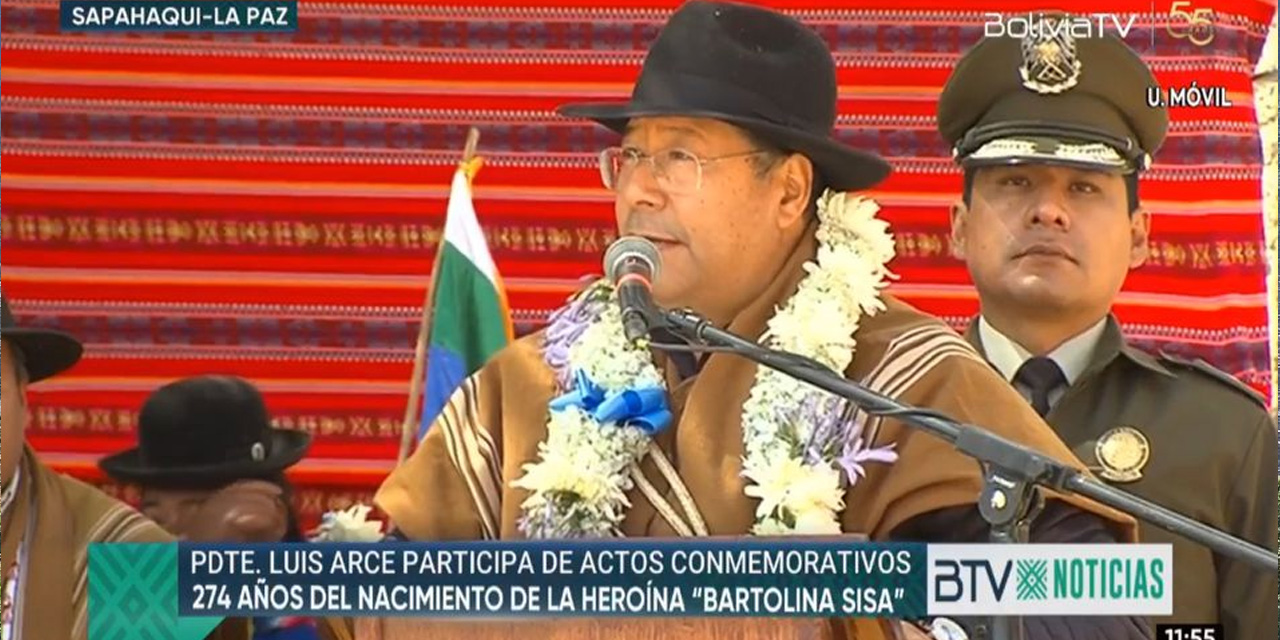 El presidente Luis Arce, en Sapahaqui. Imagen: Captura Bolivia Tv.