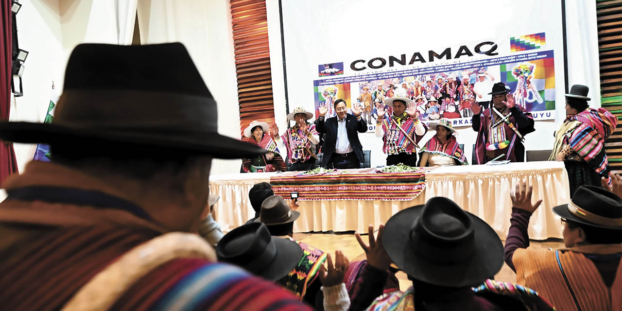 El presidente Luis Arce en un evento del Conamaq, en La Paz.  | Foto: Presidencia