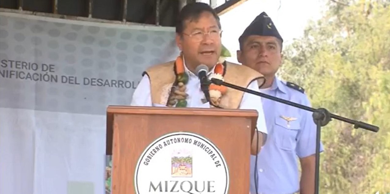 El presidente Luis Arce en el municipio de Mizque, Cochabamba. Captura de pantalla.