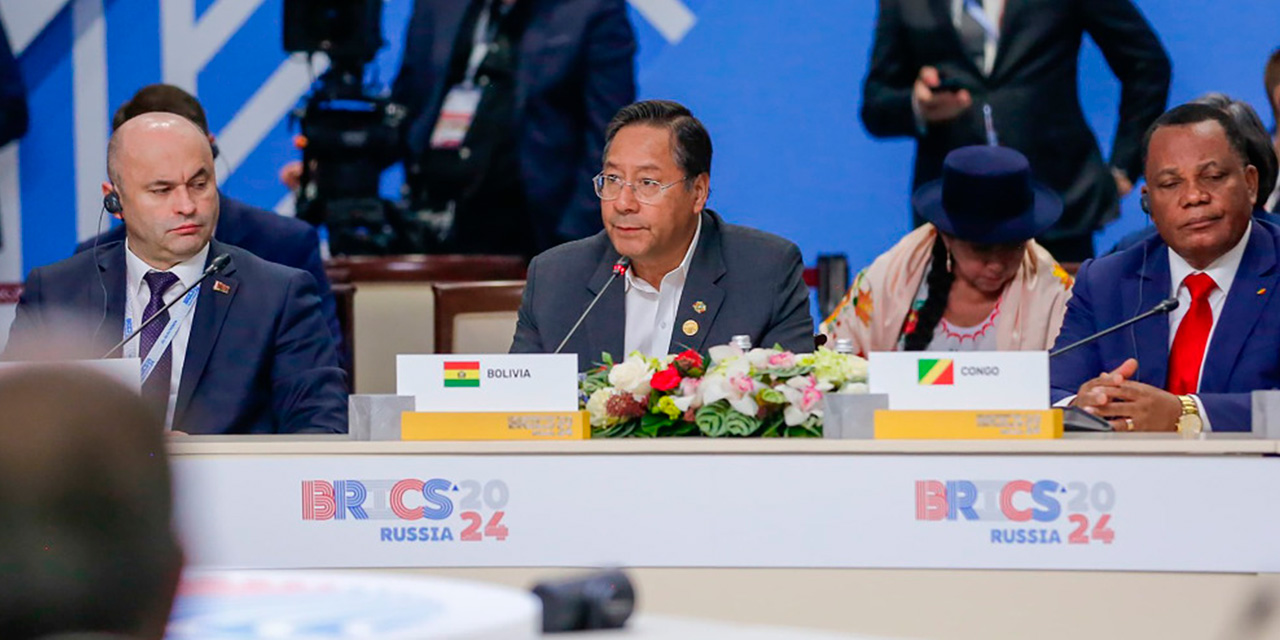 El presidente Luis Arce durante su participación en la XVI Cumbre del Brics. Foto: Presidencia