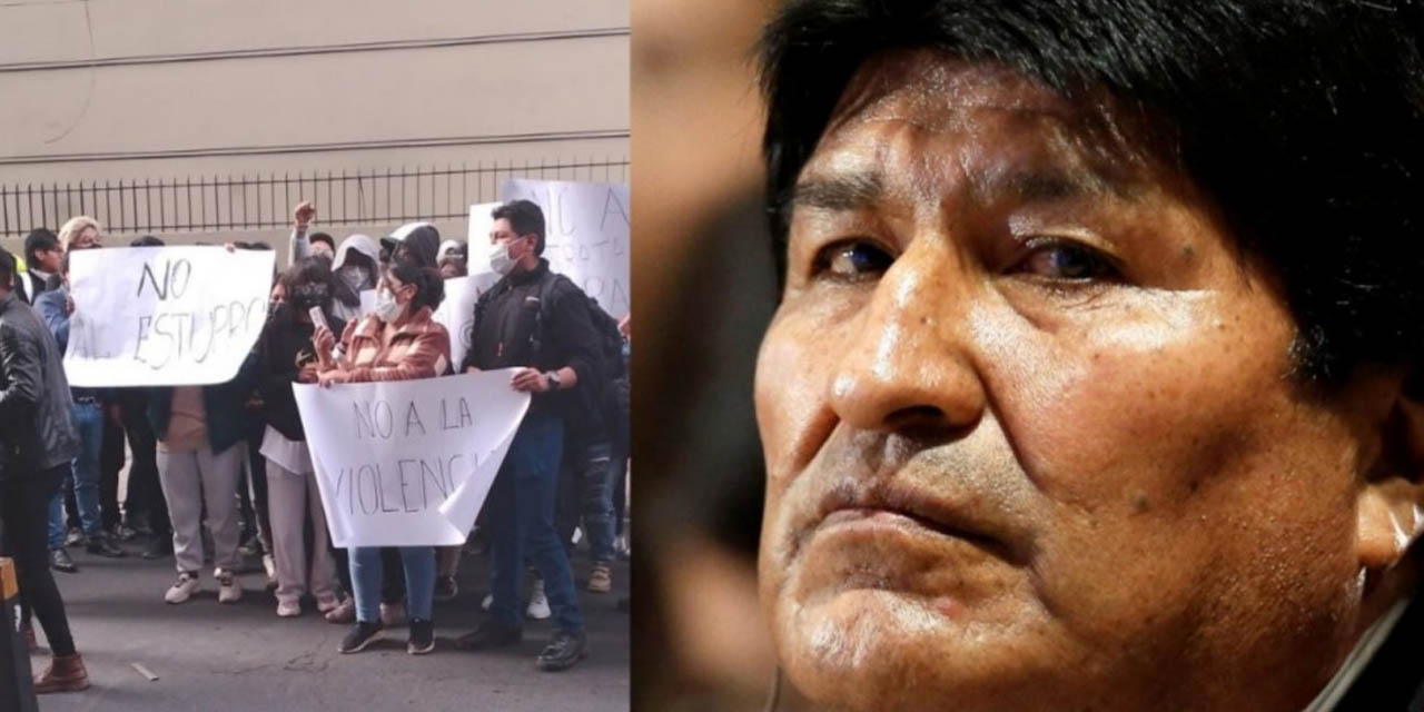 Evo Morales y protestas contra la trata. Foto RRSS